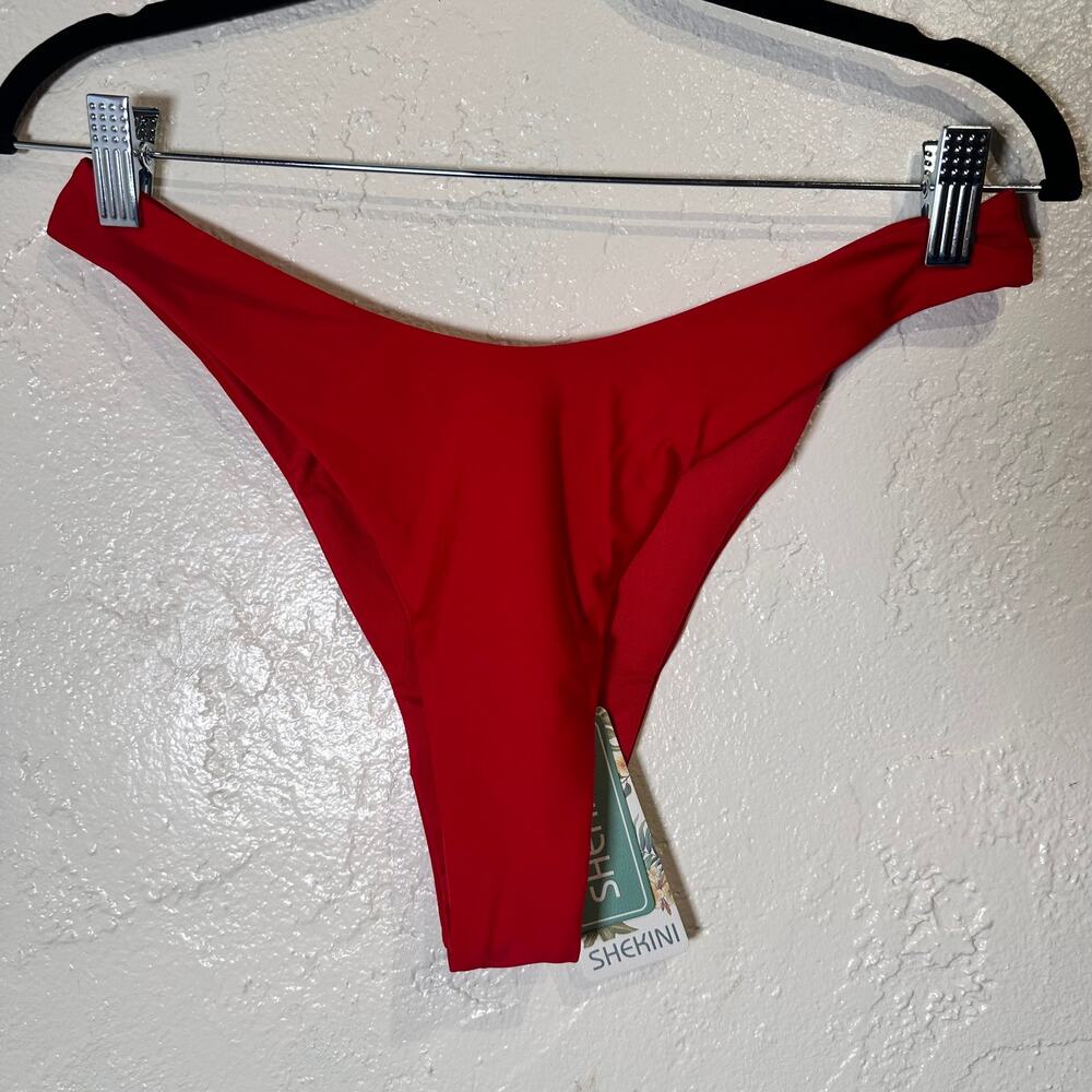NWT Shekini Size Large Swimsuit Bikini Bottom Red Cheeky Micro Bikini